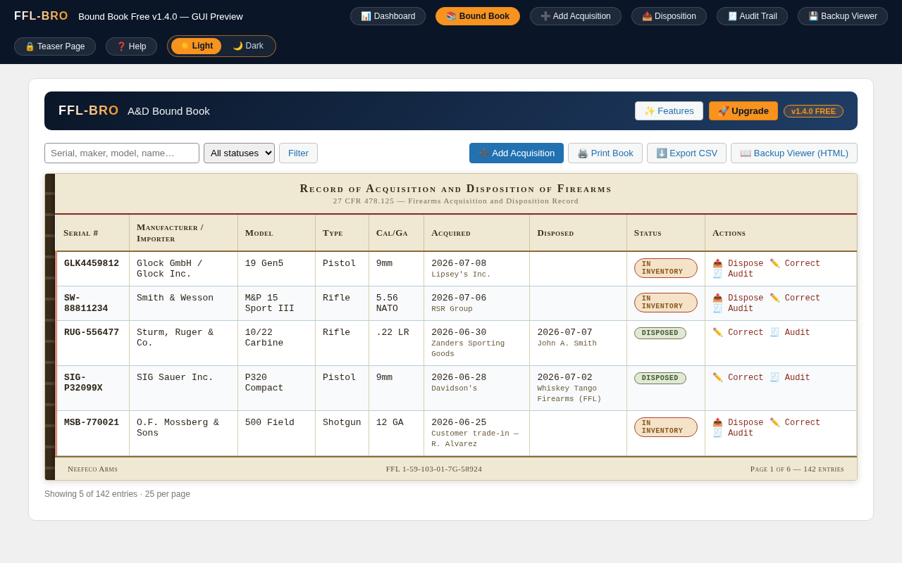 FFL-BRO Bound Book Free — ledger view