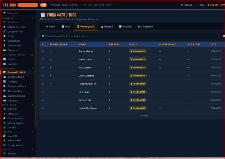 Form 4473 and NICS screenshot