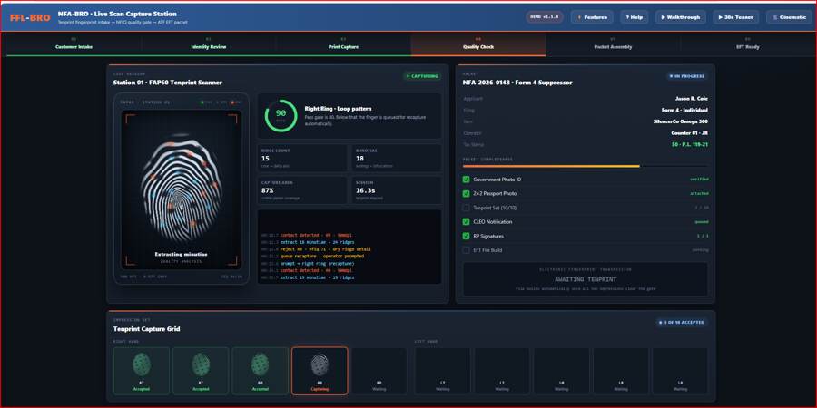 NFA-BRO Live Scan Capture Station demo screenshot